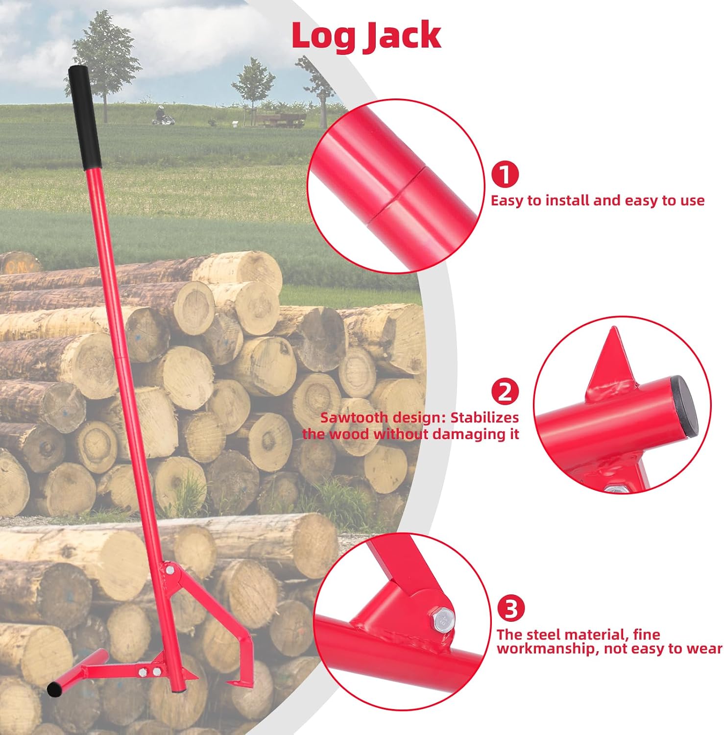 51.18"" Timberjack Log Lifter, Adjustable Log Roller Cant Hook, Heavy-Duty Carbon Steel Log Jack for Rolling and Raising Up The Logs, Log Roller Tool