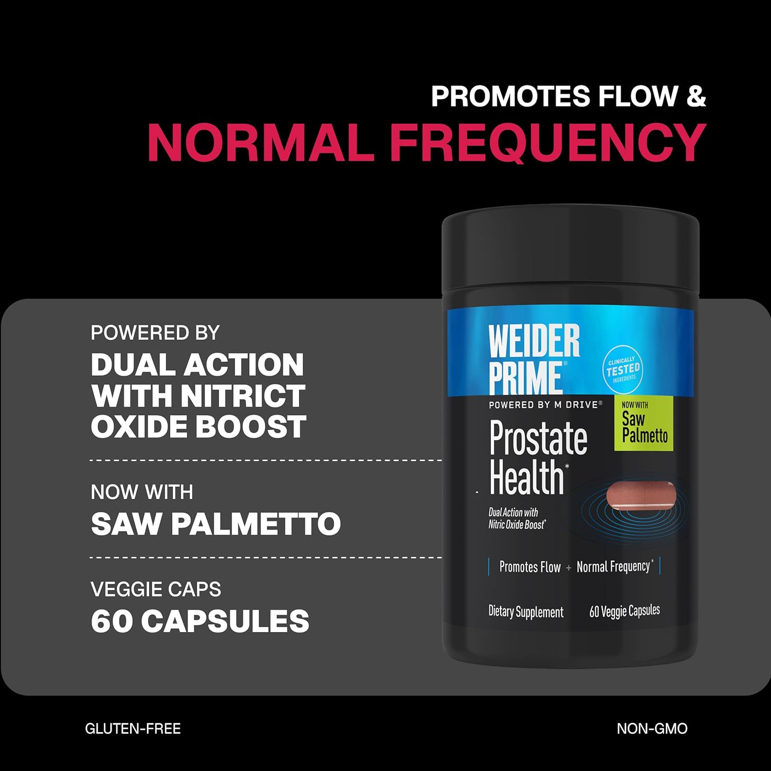 Weider Prime Prostate Health - Dual Action with Nitric Oxide Boost - Plant-Based Support for Prostate & Urinary Health - Men’s Wellness Formula