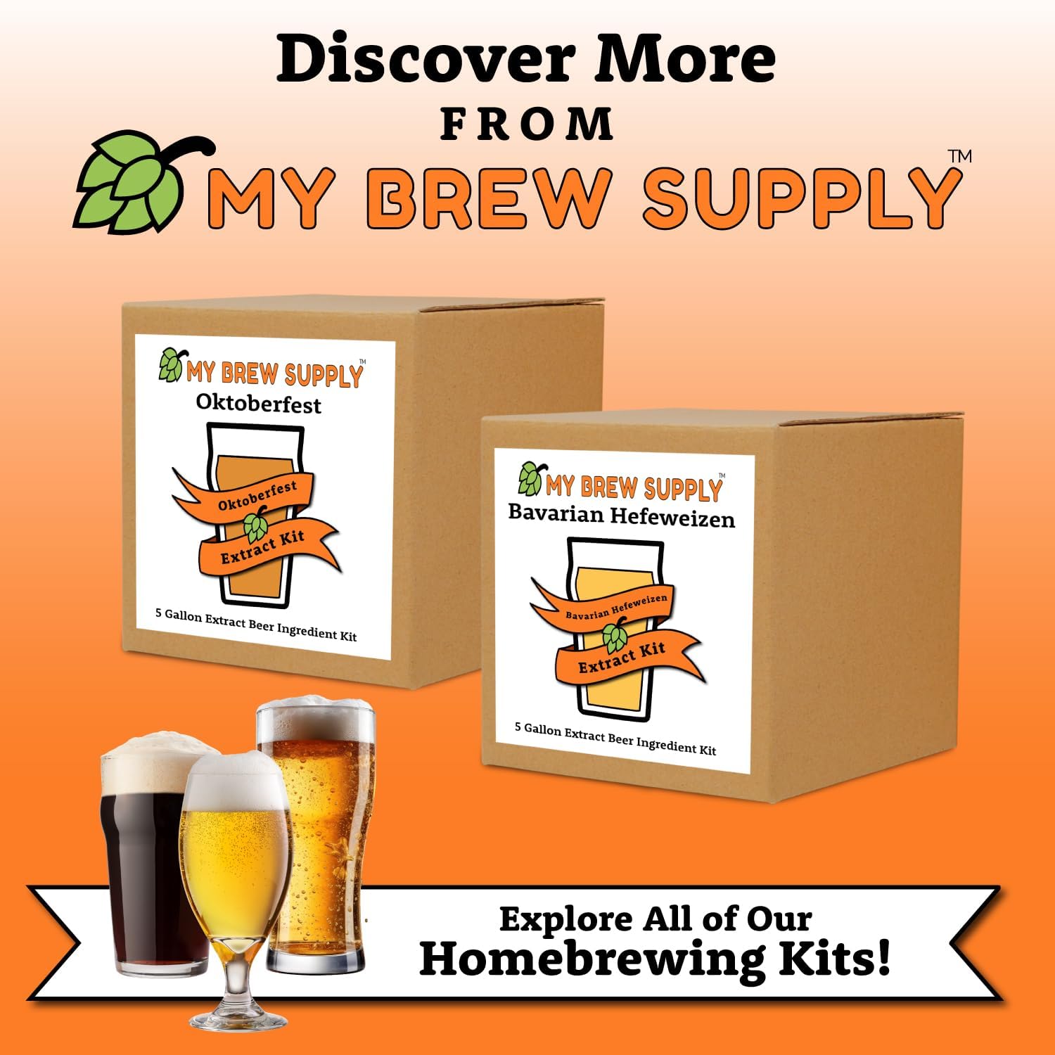 My Brew Supply Orange Wheat Beer Extract Kit | Bavarian Wheat Dry Malt Extract | Golden Light Dry Malt Extract | Caramel Malt | Flaked Wheat Grains