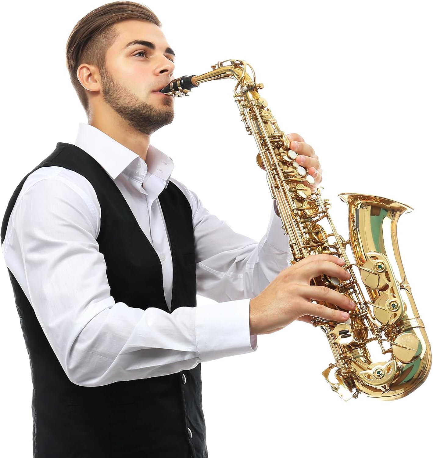 49Pcs Alto Saxophone Mouthpiece Kit, Includes Gold Sax Ligature, Saxophone Mouthpieces, Plastic Cap, 21 Sax 2.5 Reeds