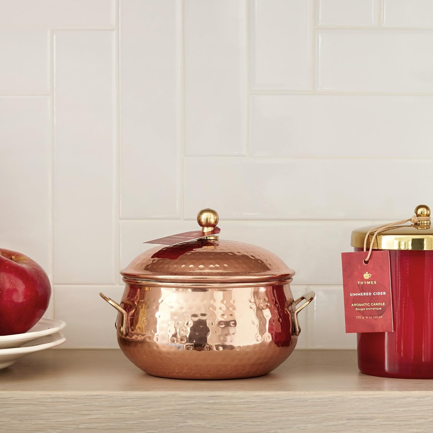 Thymes Simmered Cider Copper Candle - Warm & Spicy Apple Scented Candles for Home - Notes of Apple, Clove, and Cardamom - Luxury Gifts for Women - Fall Decor - 3 Wick (Copper Pot, 18 oz)