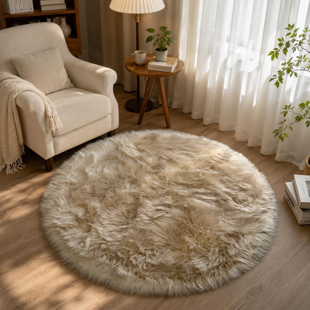EasyJoy Ultra Soft Fluffy Shaggy Area Rug Faux Fur Rug Chair Cover Seat Pad Fuzzy Area Rug for Bedroom Floor Sofa Living Room (2 x 6 ft Sheepskin