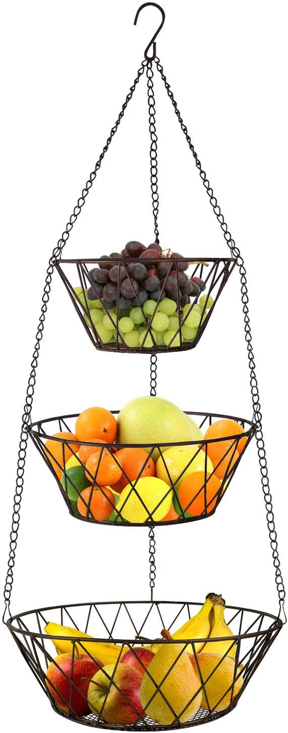 Heavy Duty - 3 Tier Hanging Kitchen Black Fruit Basket