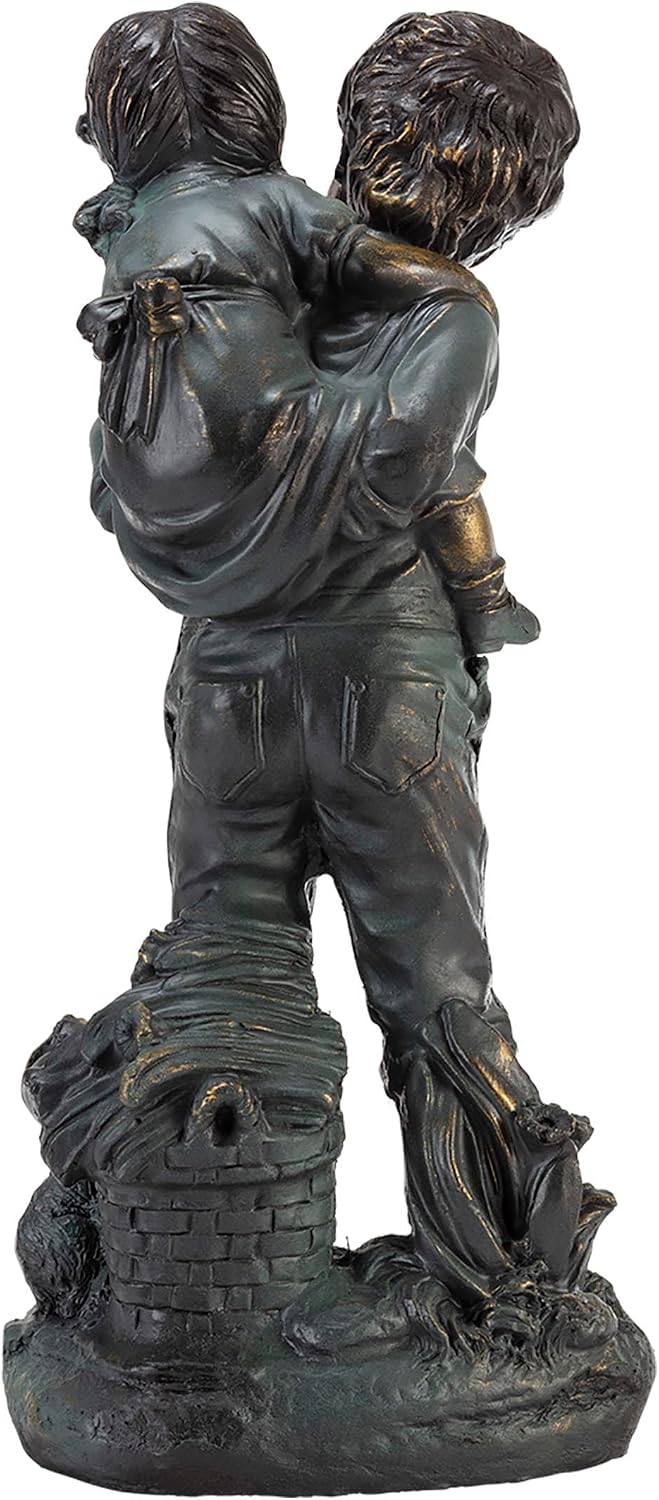 Alpine Corporation 26" Tall Indoor/Outdoor Girl Jumping Over Boy Statue Yard Art Decoration