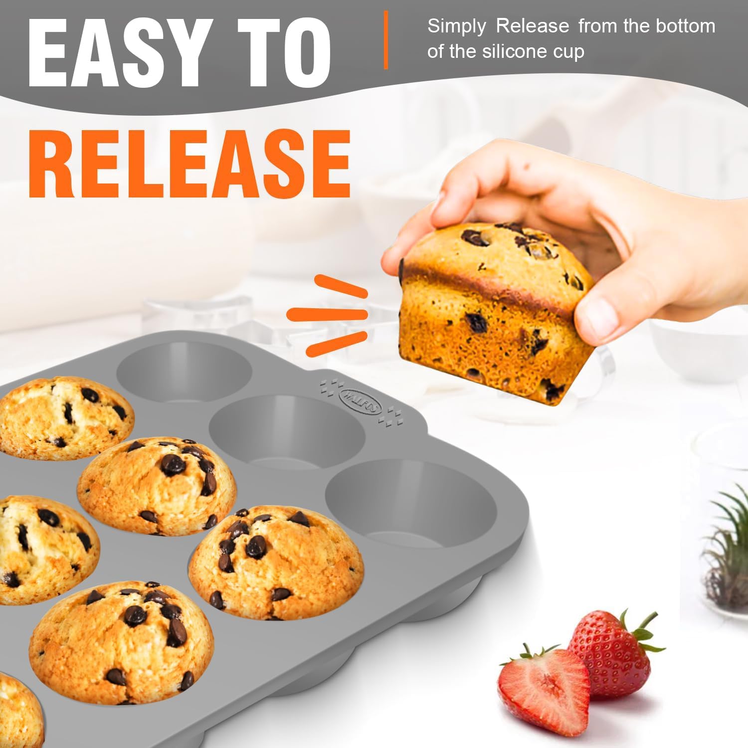 Walfos Silicone Texas Muffin Pan - 6 Cup Jumbo Silicone Cupcake Pan, Non-Stick, Just Release! Perfect for Egg Muffin