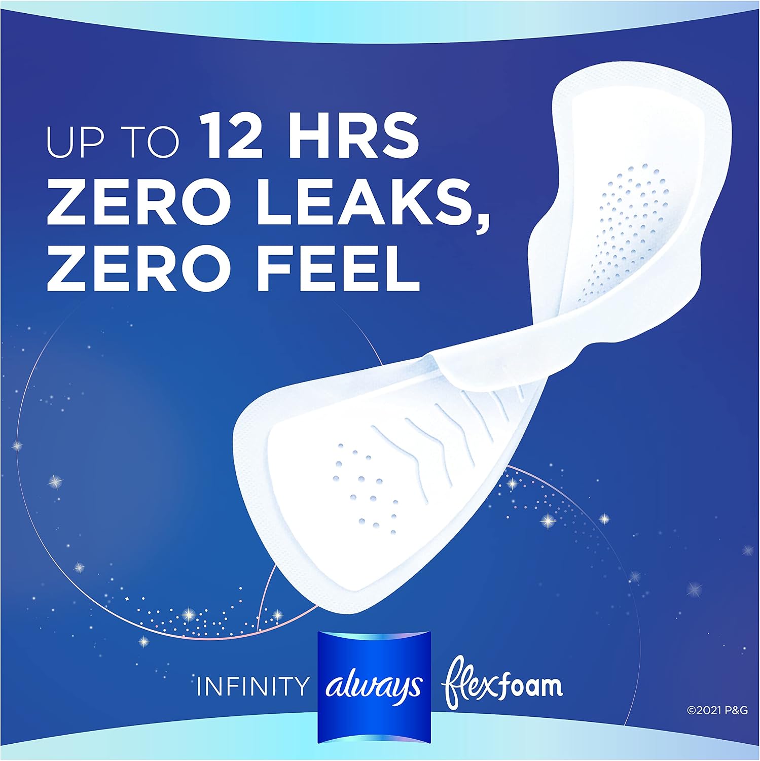 Always Infinity Feminine Pads for Women, Flexfoam Pads with Wings, Size 4, Overnight Absorbency, Unscented, 38 Count
