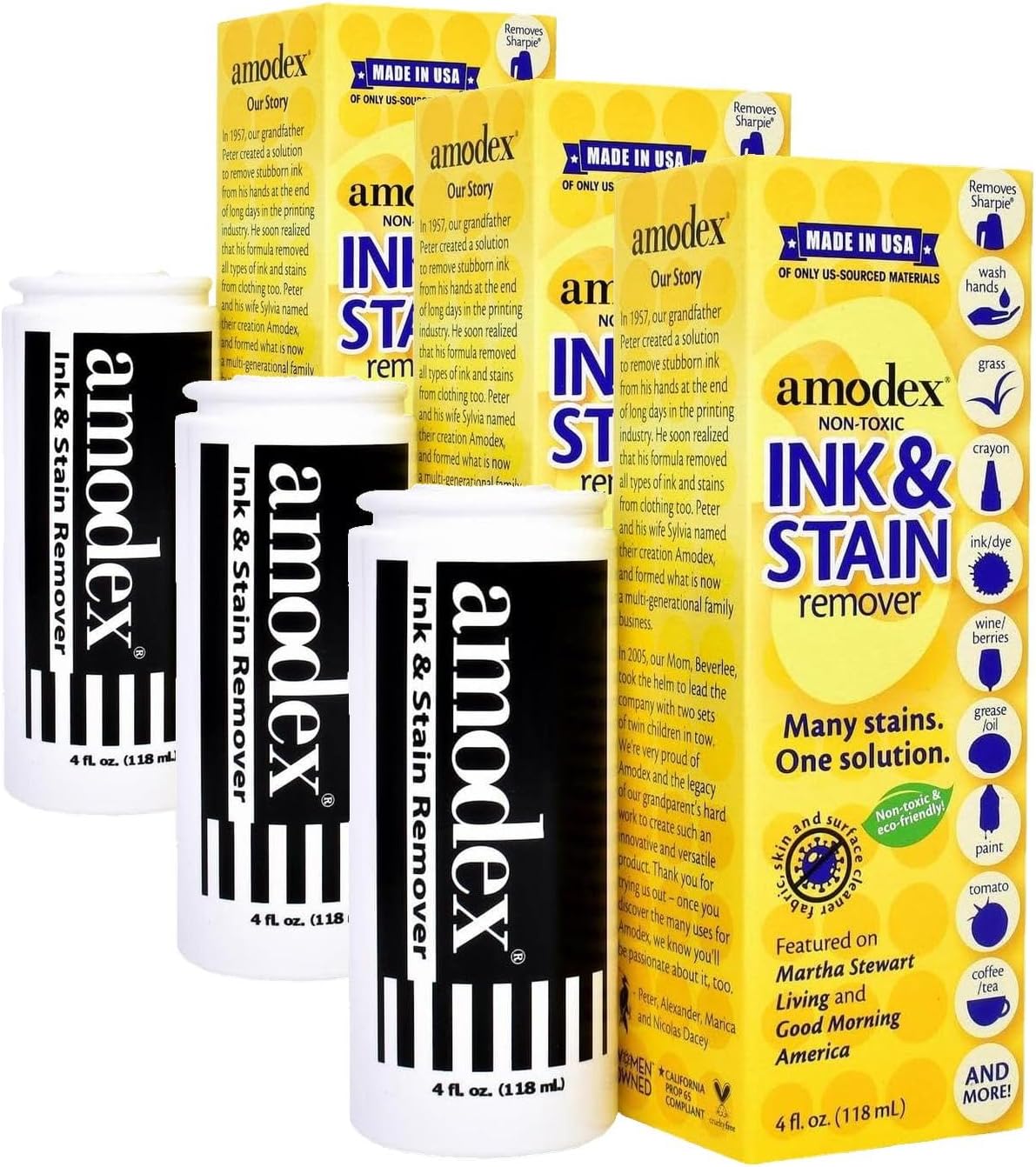 Amodex Ink and Stain Remover Unique Soap Liquid Formula 4 fl oz Bottle