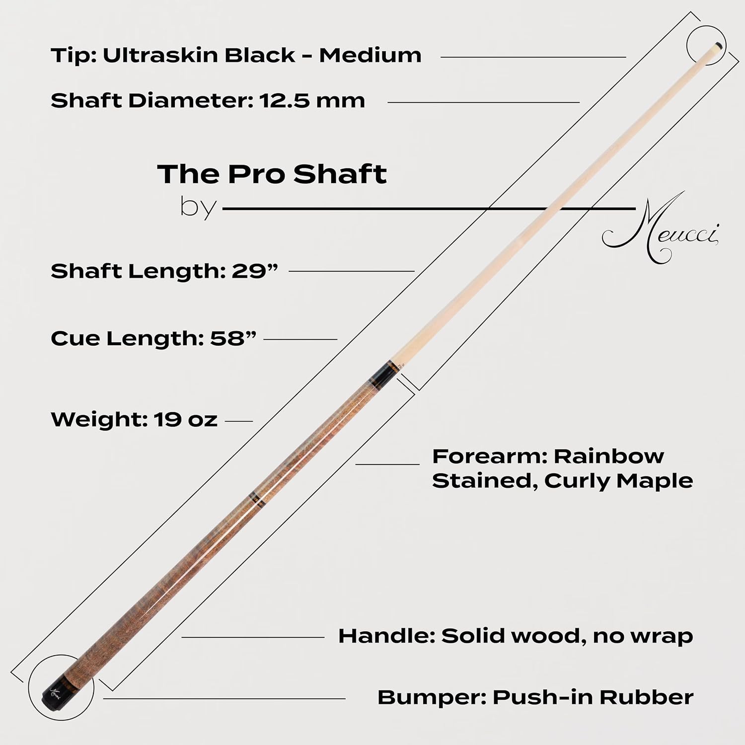 Meucci Pool Cue - All Natural Wood with Rainbow Stain - Pool Stick with Maple Forearm, Solid Wood Handle
