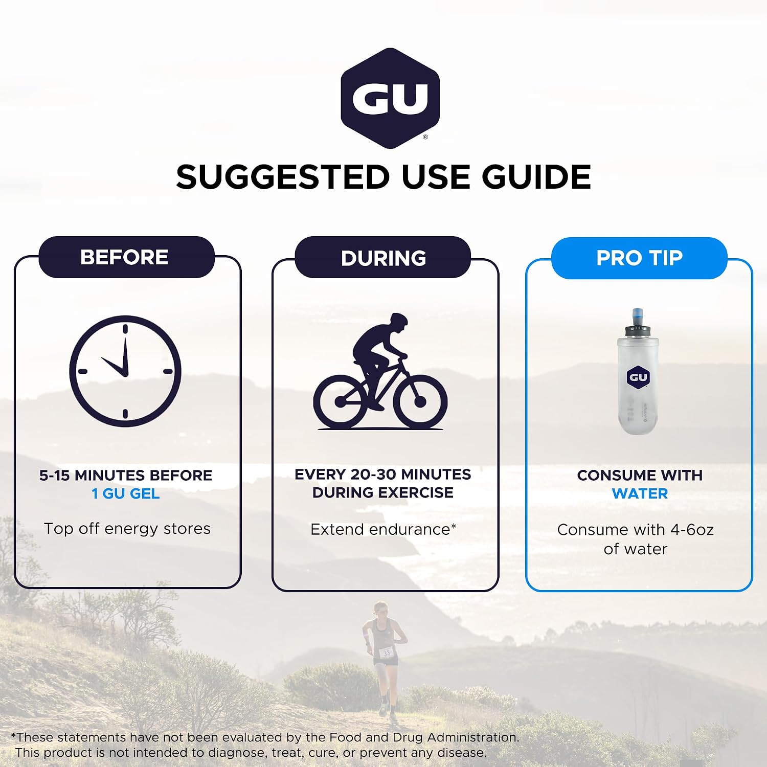GU Energy Original Sports Nutrition Energy Gel, Vegan and Dairy-Free On-the-Go Energy for Any Workout, Vanilla Bean, 8-Count
