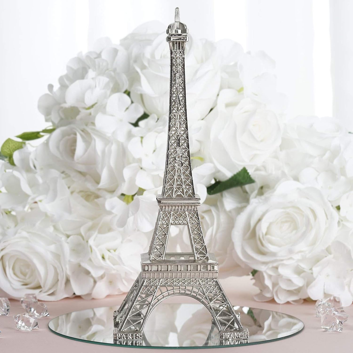 Simply Elegant 10" Metal Eiffel Tower Statue Decor Centerpiece Great for Weddings and Paris Themed Parties (Silver)