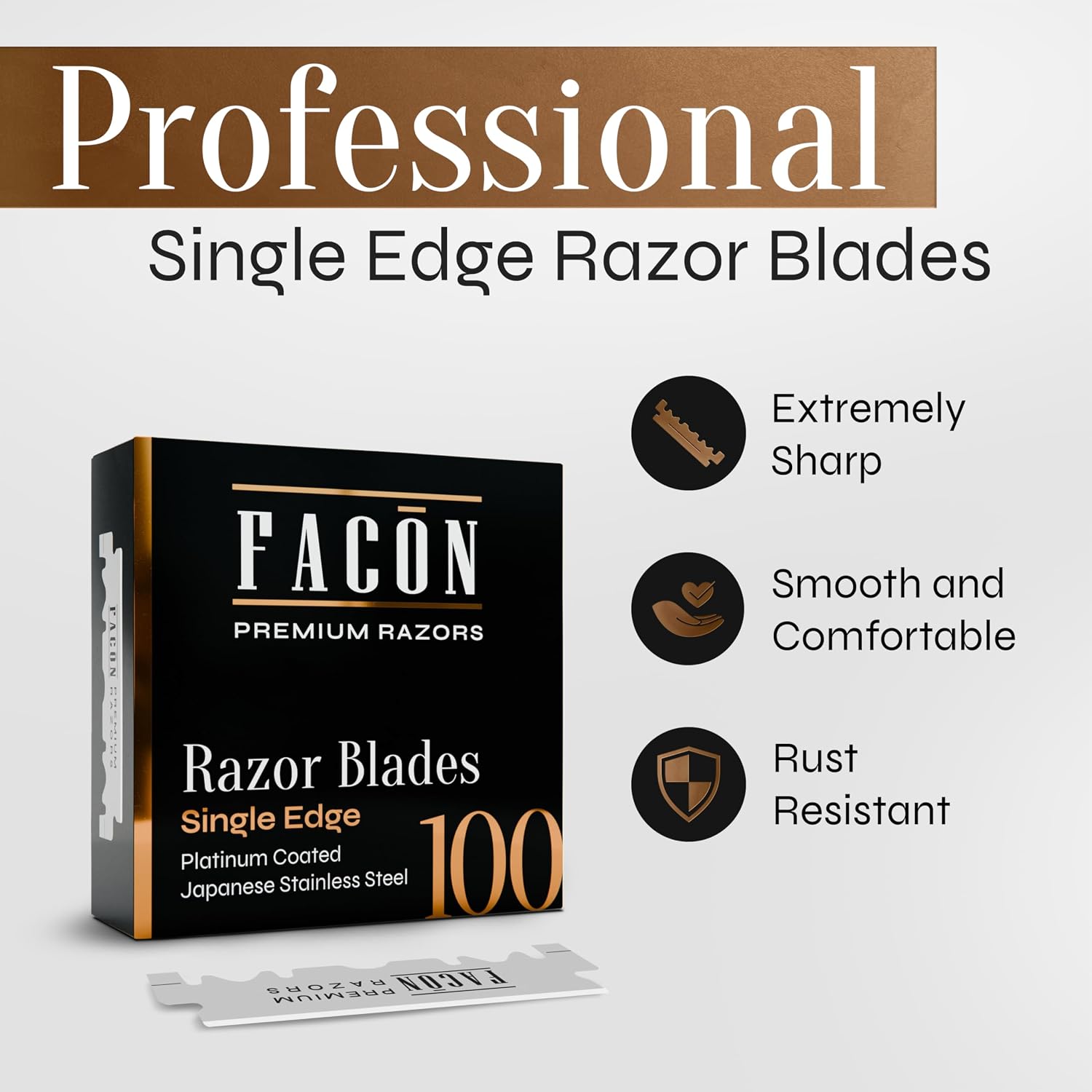 100 Facón Single Edge Razor Blades for Barber Straight Razor, Straight Razor Blades for Shaving