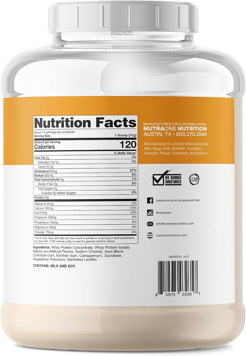 NutraOne ProteinOne Whey Protein Promote Recovery and Build Muscle with a Protein Shake Powder for Men & Women (Vanilla Ice Cream - 5 lbs.)