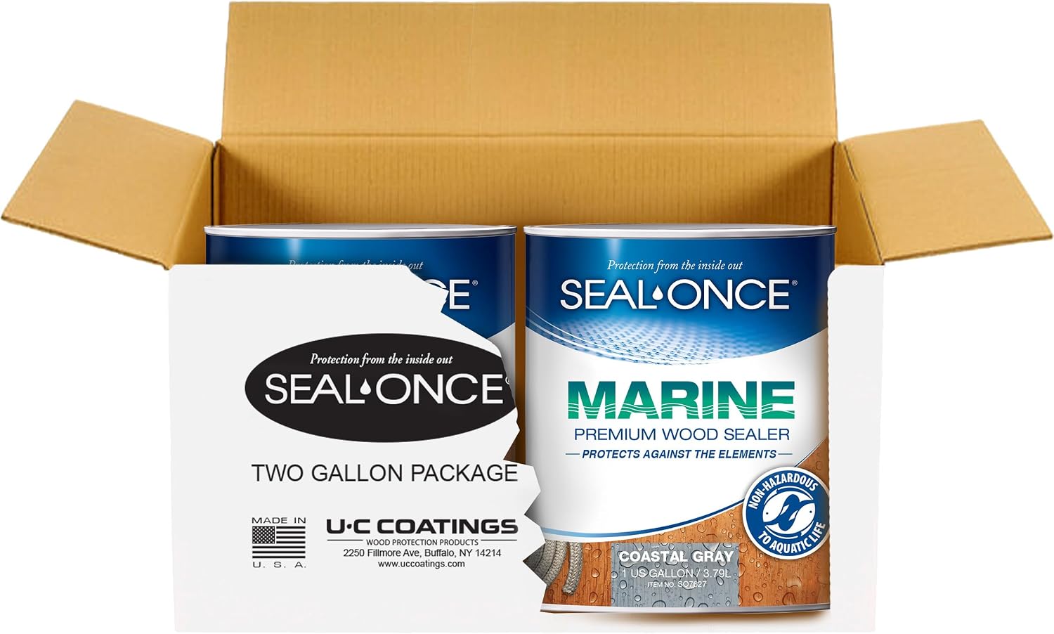 SEAL-ONCE Marine Penetrating Wood Sealer and Waterproofer, Clear, 1 Gallon | Waterproofer & Stain, Water-Based, Ultra-low VOC formula, For high-moisture areas