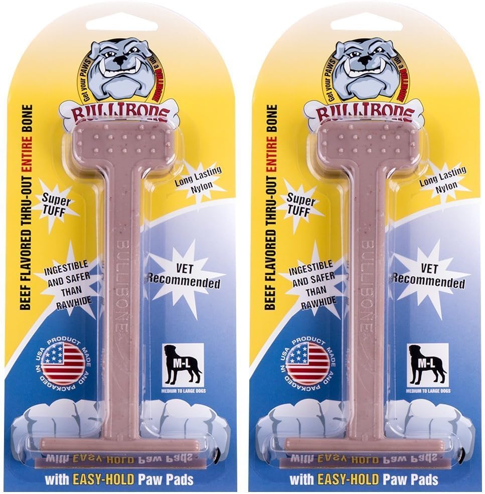 Bullibone Nylon Dog Chew Toy for Aggressive Chewers - Dental Hygiene Bone with Beef Flavor, Durable Tough Chew Toys for Small Dogs, Indestructible Dog Bone - 3 Pack