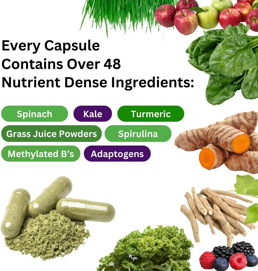 Paradise Herbs & Essentials Once Daily Multivitamin Iron 60 Capsules | Organic superfoods, probiotics, and vitamins A, B12, C, D, K2 in a dietary supplement for immune and bone support.