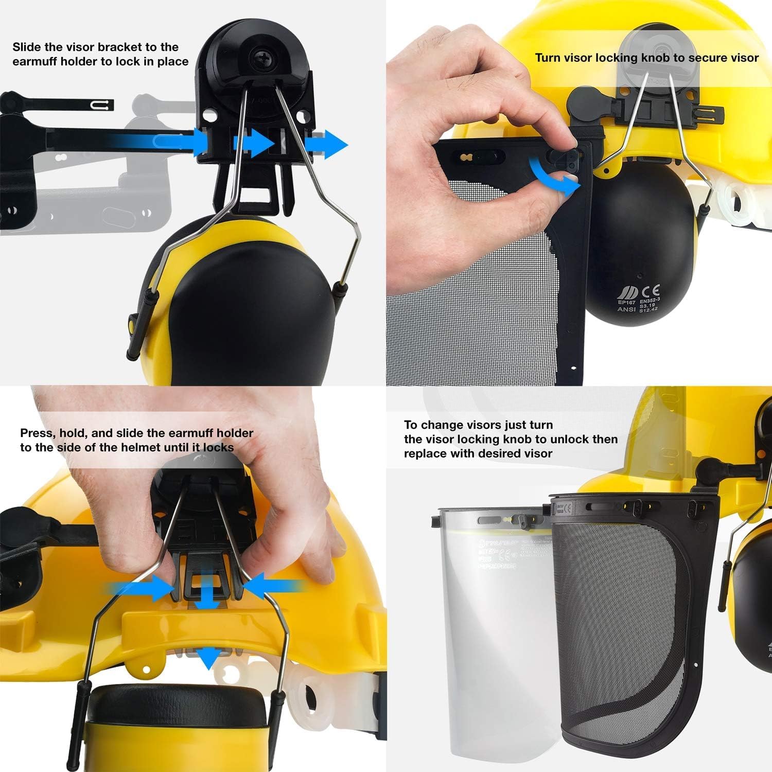 NEIKO 53880A Forestry Helmet for Safety with Shield and Earmuffs, Chainsaw Helmet with Face Shield, Hard Hat Safety Gear Equipment