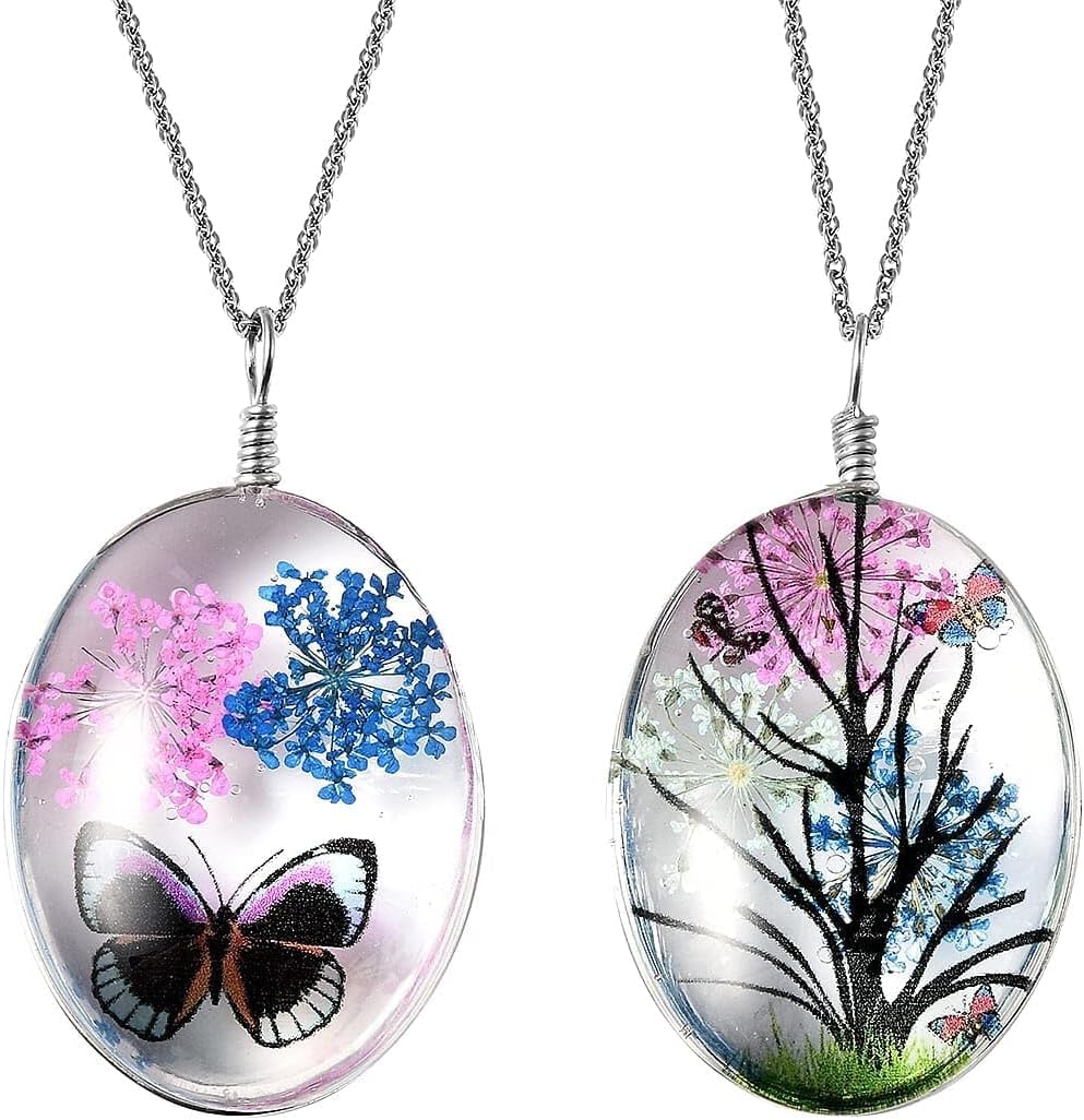 Chain of 2 Pendant Necklace Steel Set Size 24" (ButterflyOwlButterfly2)