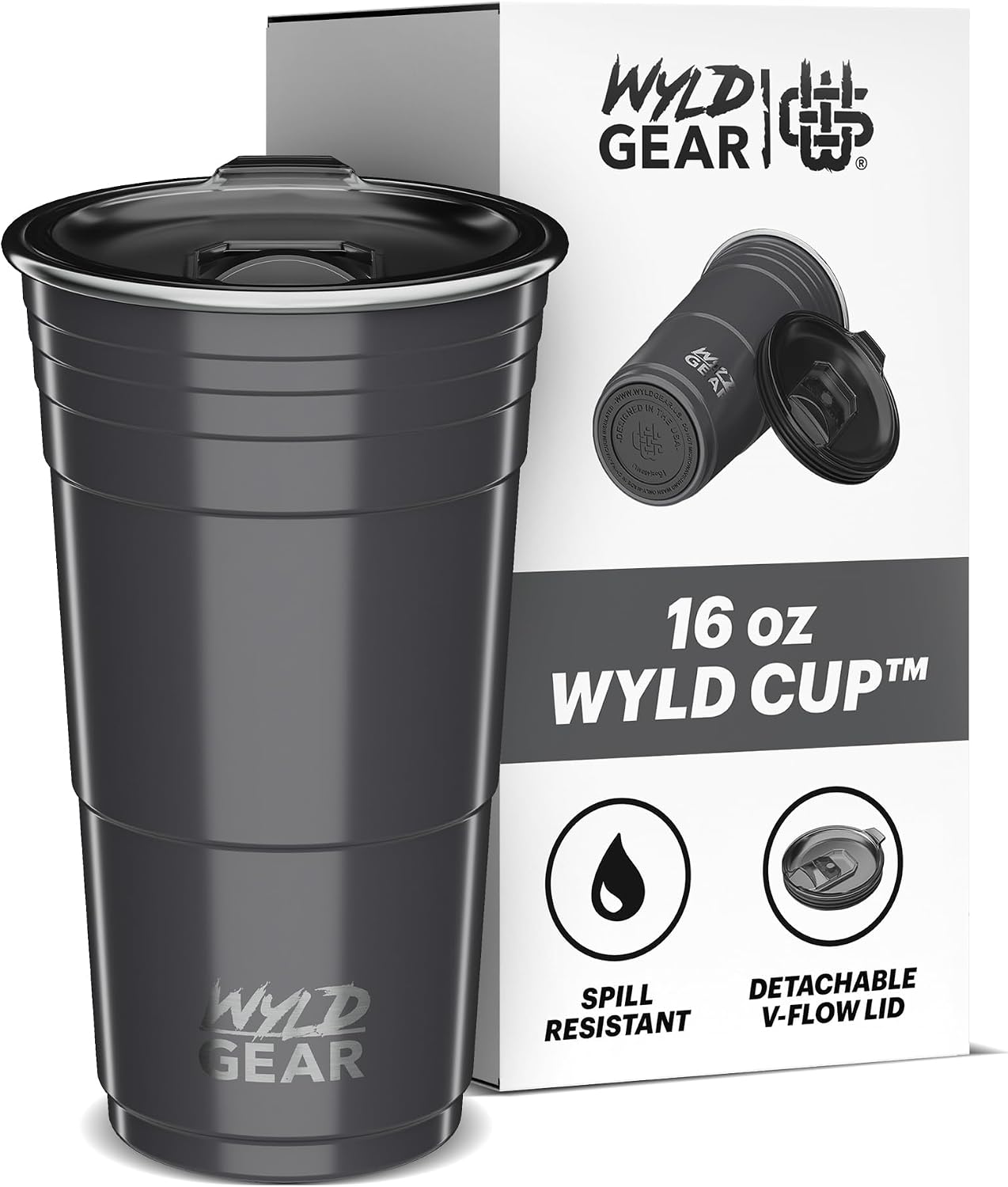 Wyld Gear Party Cup 24oz Red Stainless Steel Reusable Metal Cup with Lid