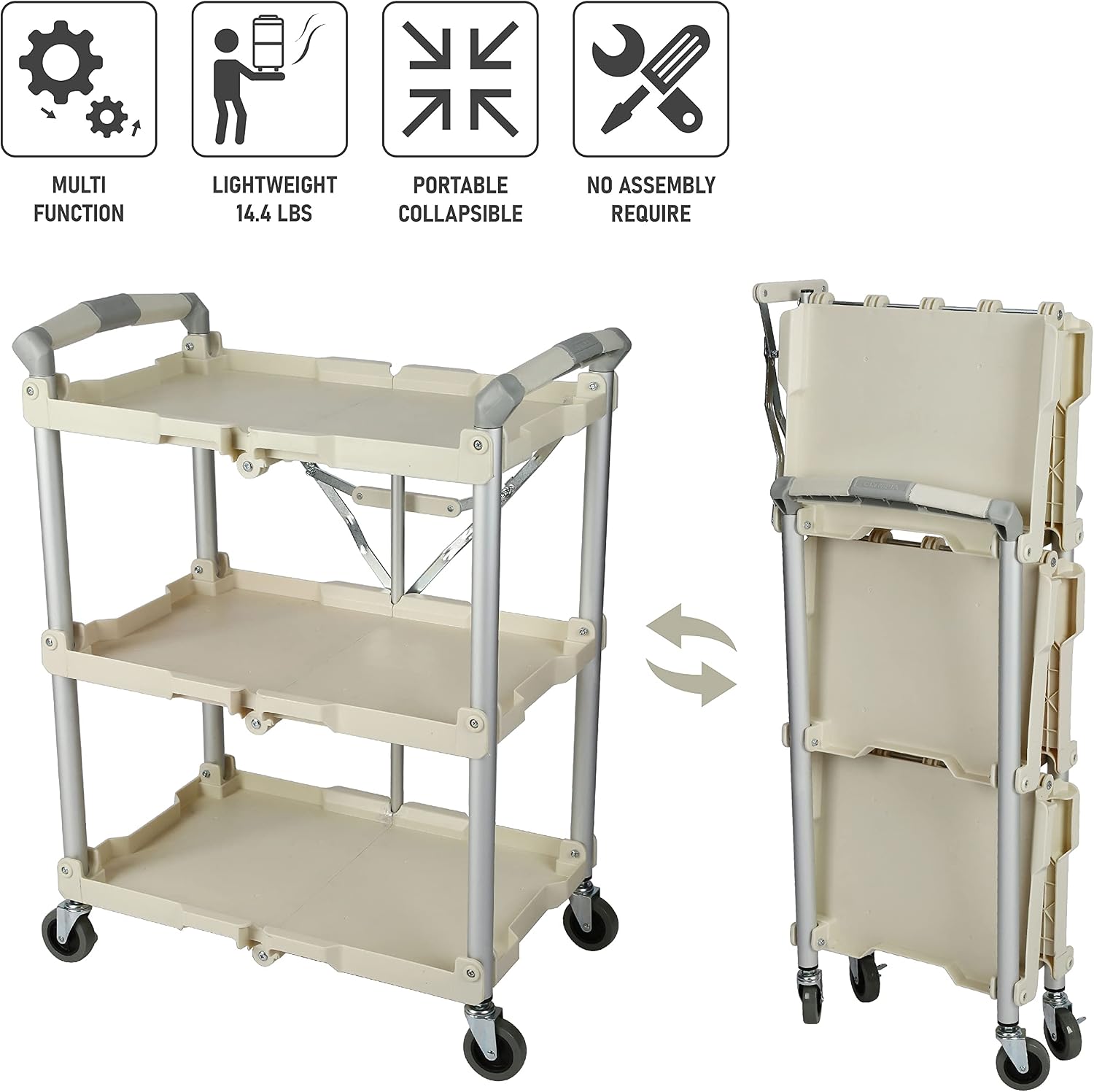 Olympia Tools 85-188 Pack-N-Roll Folding Collapsible Service Cart, 150LB Capacity, Black