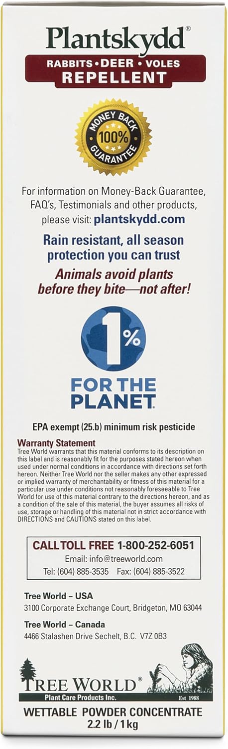 Plantskydd Animal Repellent, Deer, Rabbit, Voles, Powder Concentrate 2.2lb | Makes 2.5 Gallons of Liquid Repellent