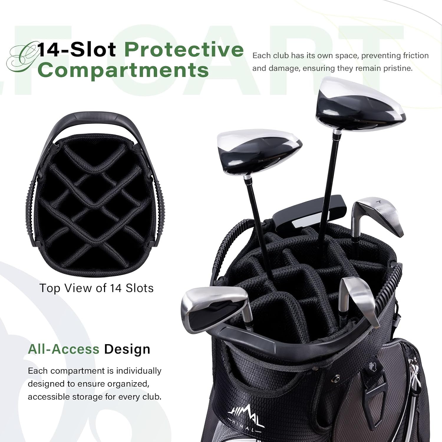 Golf Cart Bag, 14-Way Divider Top, Large Storage | Umbrella Holder,Handles