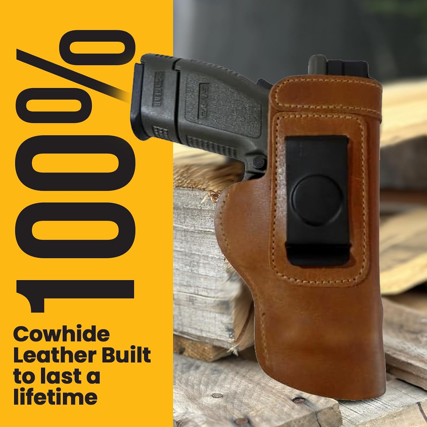 The Ultimate Leather IWB Holster - Fits S&W M&P Shield - Glock 17 19 22 23 32 33 44 / Springfield XD & XDS/Walther P99 & All Similar Handguns - Right Handed'-Black
