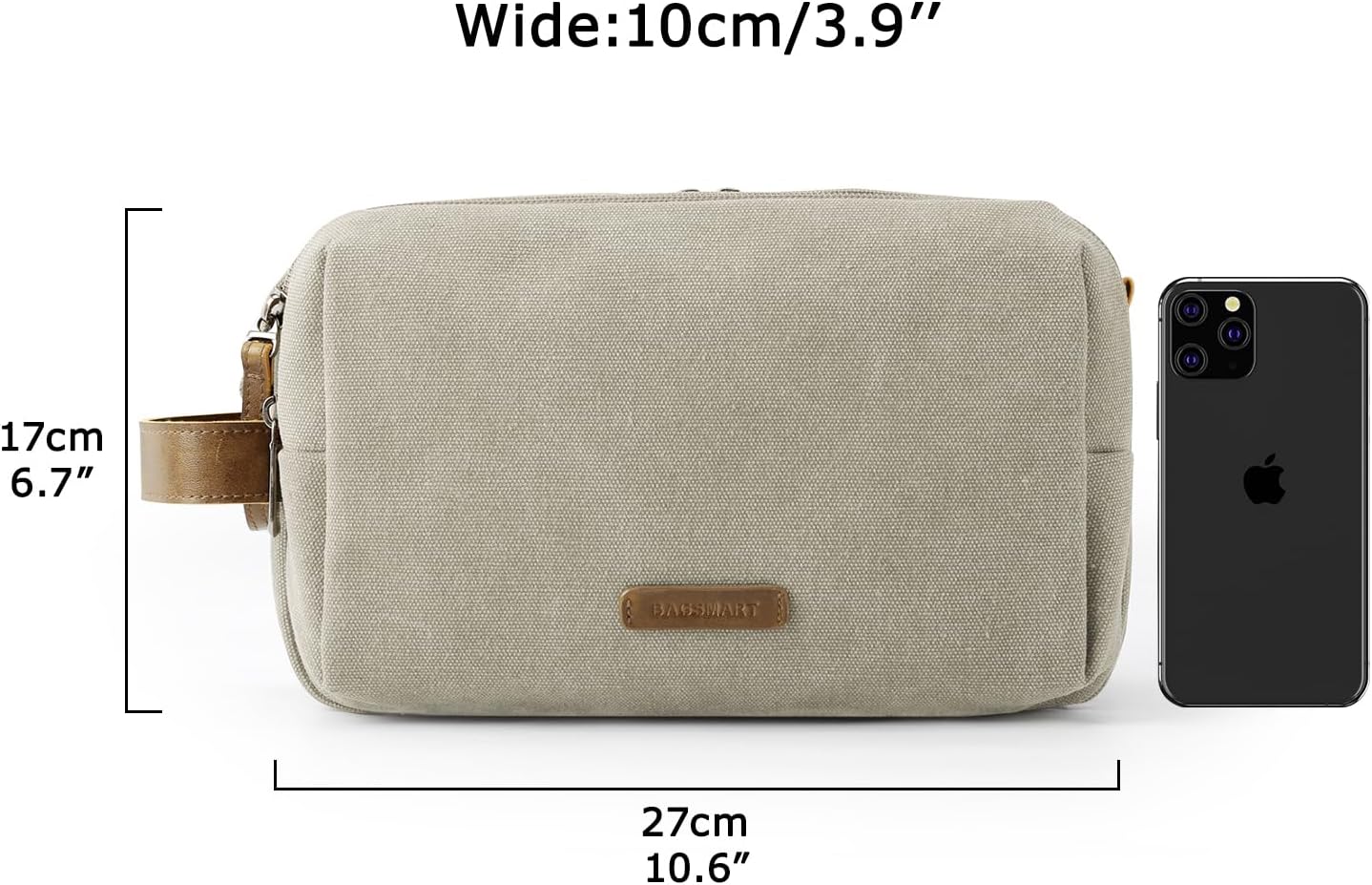 BAGSMART Toiletry Bag for Men, Canvas Travel Toiletry Organizer Dopp Kit Water-resistant Shaving Bag for Toiletries Accessories,Grey-Medium