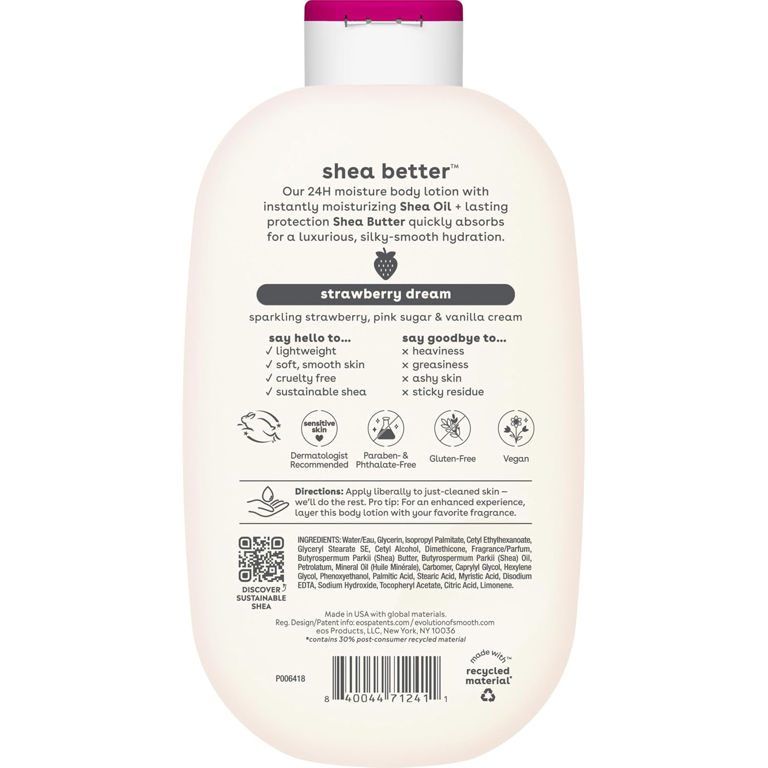 eos Shea Better Body Lotion- Vanilla Cashmere, 24-Hour Moisture, 16 fl oz
