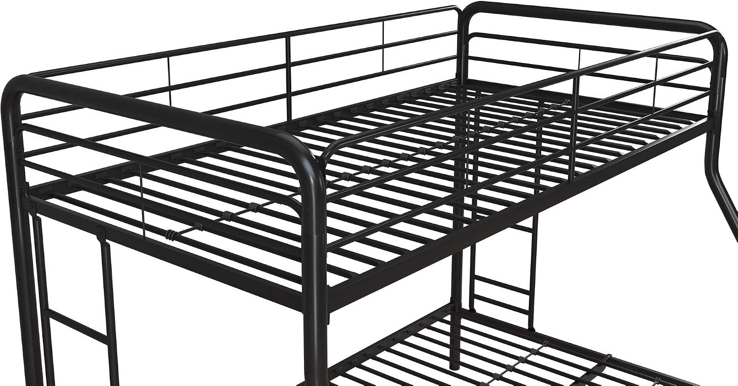 DHP Twin-Over-Futon Convertible Couch and Bed with Metal Frame, Ladder and Guardrails - Black