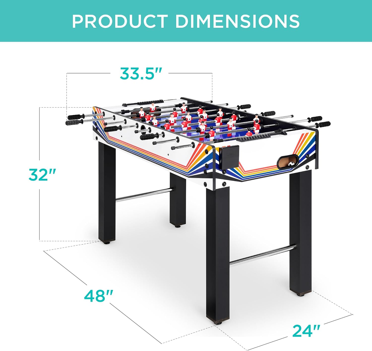 Best Choice Products Foosball Table for Kids and Adults, Game Room Soccer Game Table w/ 2 Balls, 2 Cup Holders, Ergonomic Handles, Chrome Finished Metal Bars