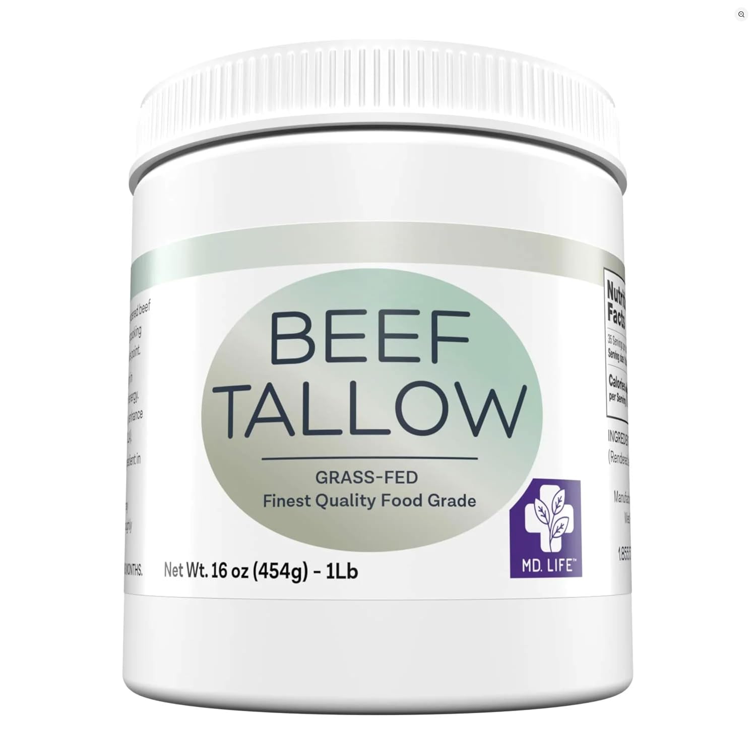 MD. Life Beef Tallow for Cooking - Food Grade Grass Fed Beef Tallow for Cooking Oil Replacement - 28 Ounce - Pasture Raised Keto Friendly Beef Tallow- Used to Make Candles & Soap