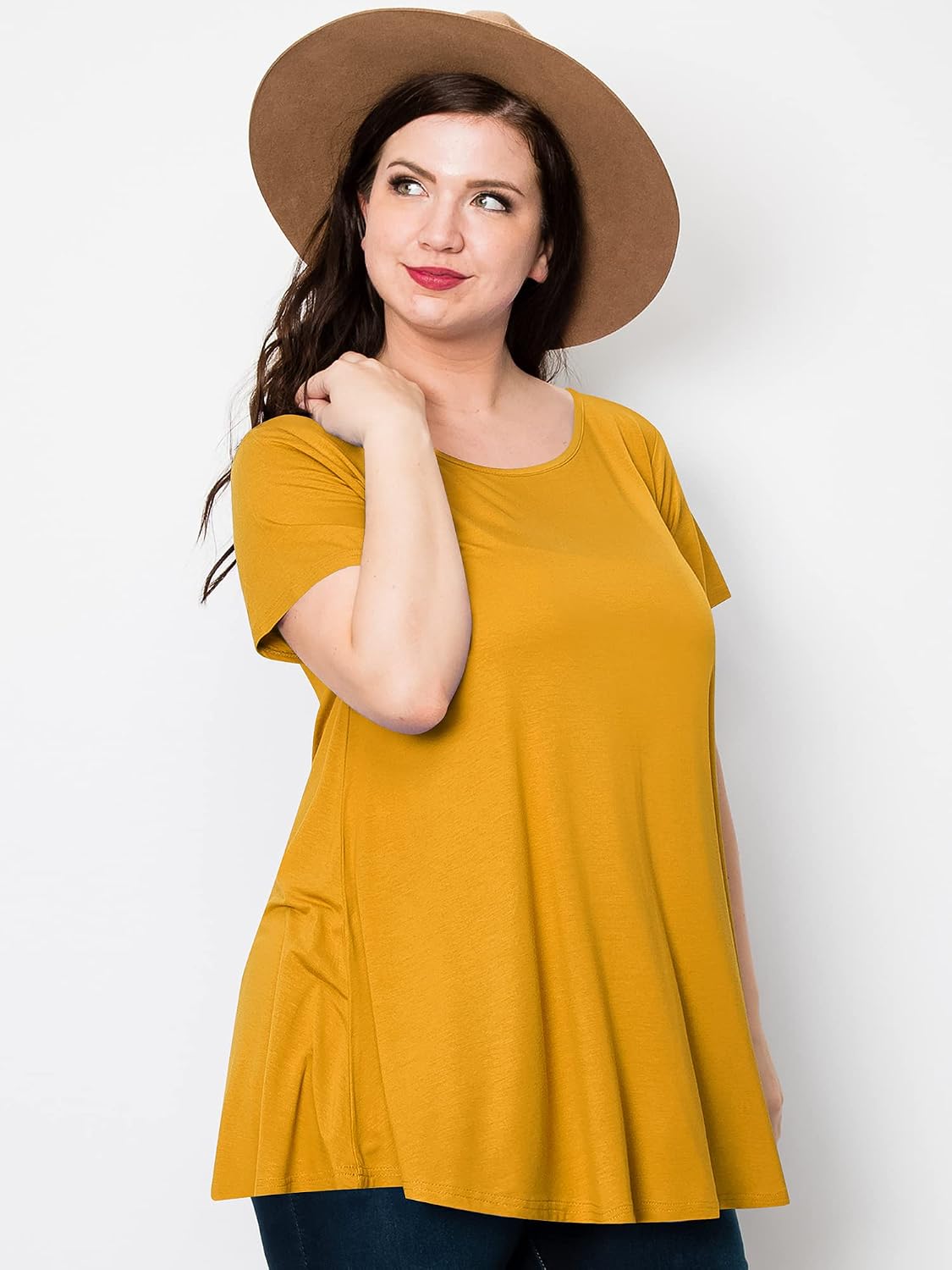 Lock and Love Women Solid Short Sleeve/Sleeveless Tunic for Leggings Swing Tunic Flare Tank Tops S-5XL Plus Size Made in USA