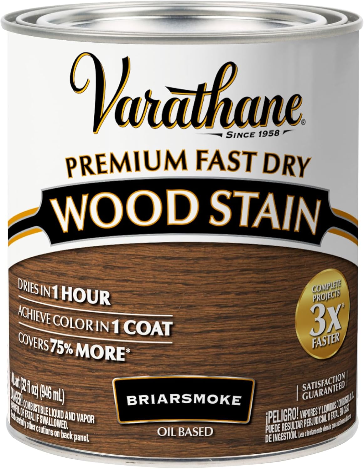 Varathane Premium Fast Dry Weathered Gray Wood Stain | Oil-Based, 1 Coat Color, 1 Hour Dry Time, Interior Wood Stain, Furniture, Cabinets, Doors, Covers Up to 275 Sq Ft, Quart