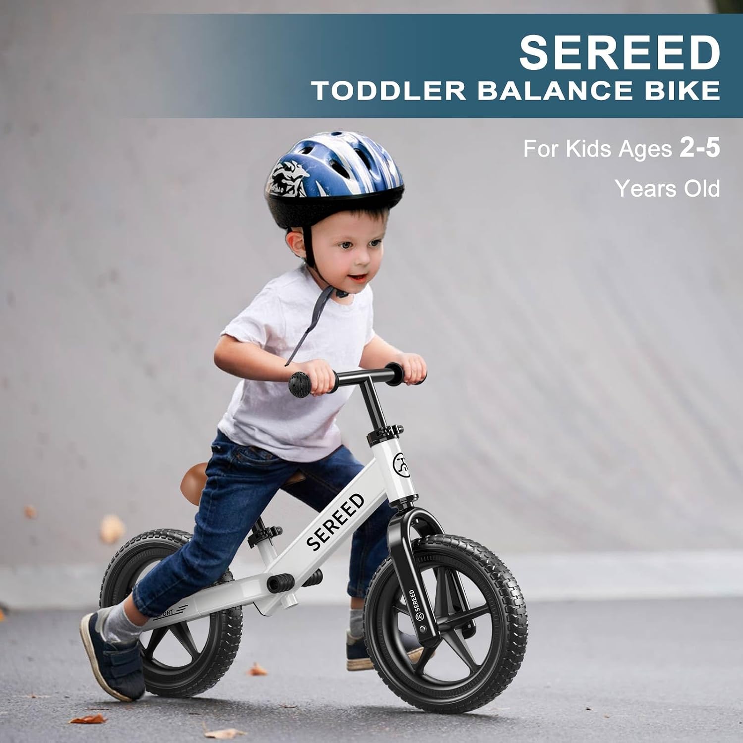 SEREED Toddler Balance Bike 2 Year Old, Gift for 2-3 Boys Girls, Adjustable | No Pedal Kids Toy Bike for 2-5 Years Old, Customize Plate with 3pcs Stickers (White)