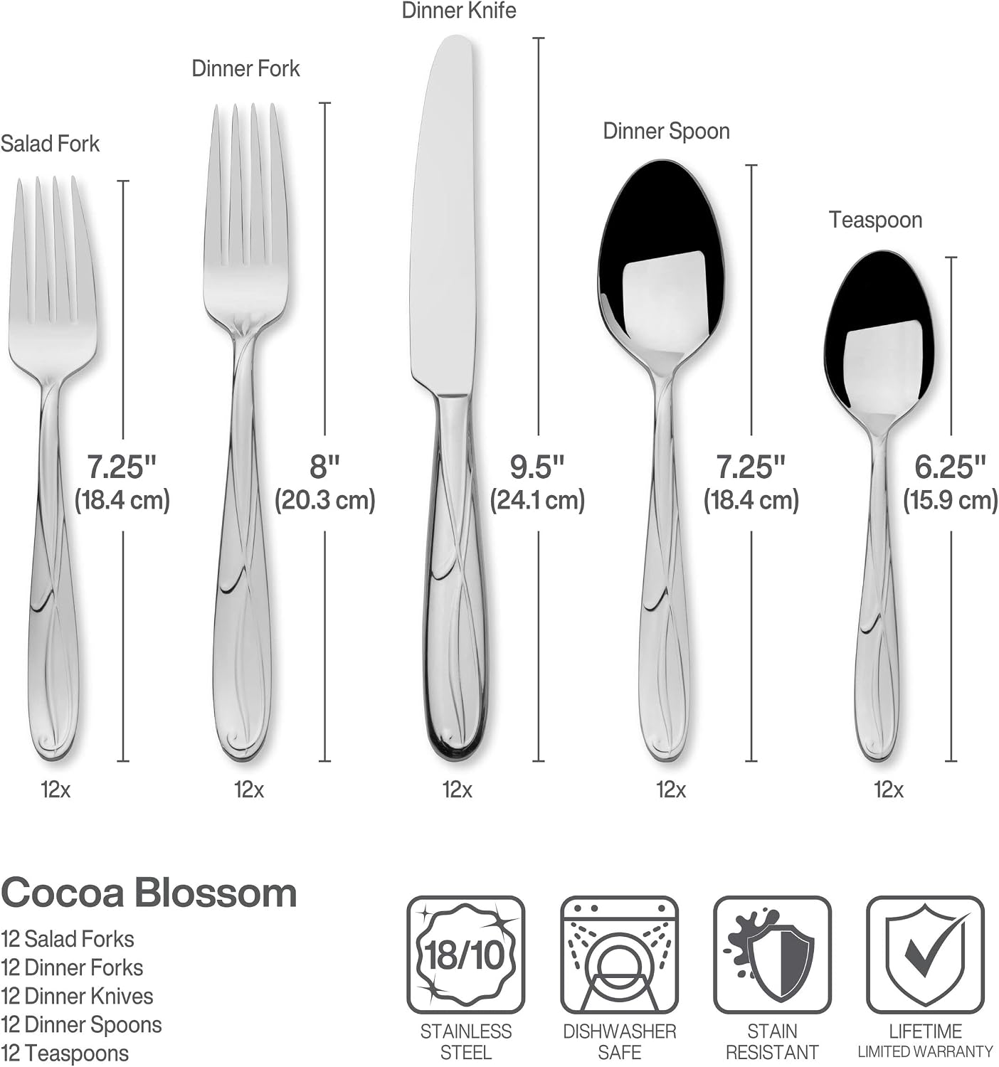 Mikasa, Virtuoso Frost Flatware Service for 12, 65 Piece Set, 18/10 Stainless Steel, Silverware Set with Serving Utensils