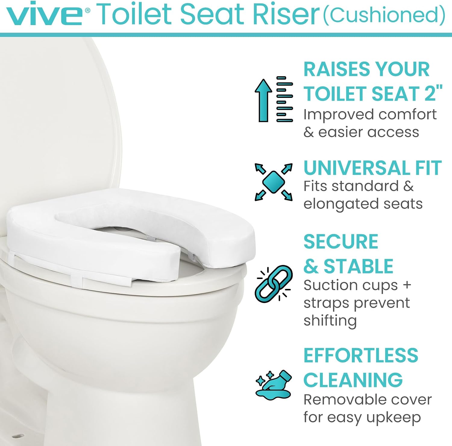 Vive Toilet Seat Cushion (Soft Cushioned Foam) - Easy Clean Soft Padded