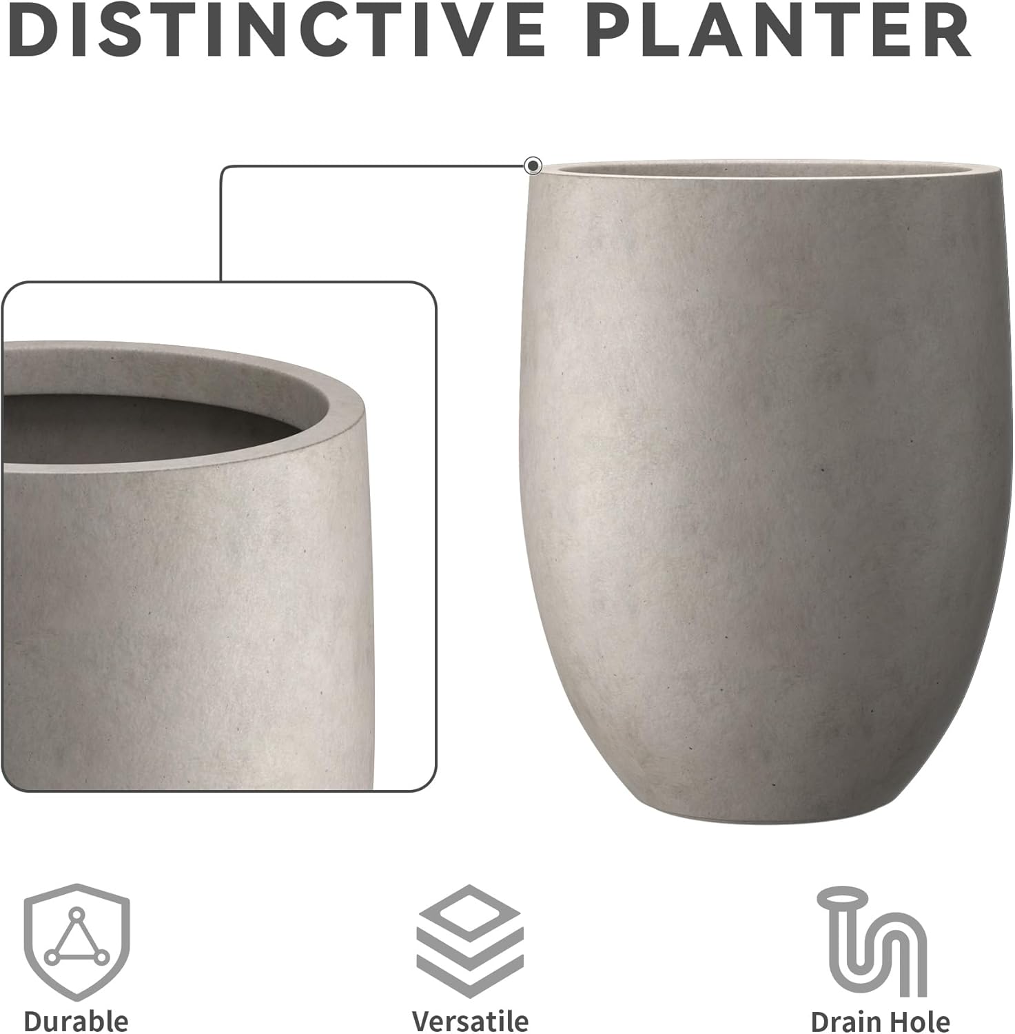 Kante Tall Concrete Planter 21.7" Modern White Floor Pot for Indoor Outdoor
