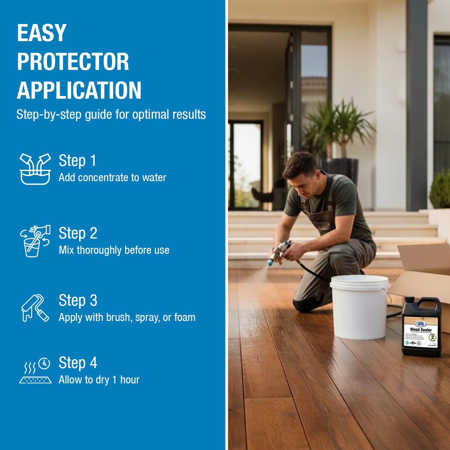 Rain Guard Wood Sealer Concentrate | Makes 2 Gallon | Protects Wood from Water Damage, Rotting, and Stains | Water Based Silane/Siloxane | Eco-Friendly | VOC-Free | Natural Finish