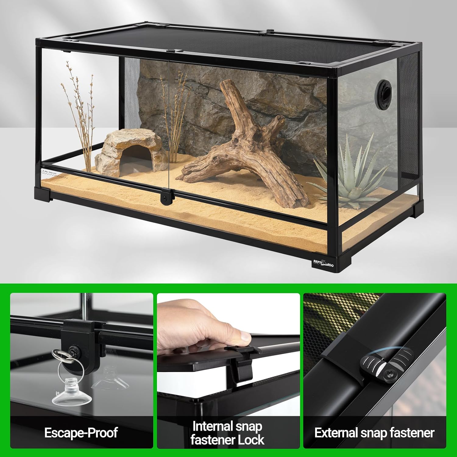 REPTI ZOO 85 Gallon Large Reptile Tank, Wide & Tall Tempered Glass Large Reptile Terrarium 47.2" x 17.7"x 23.6" for Tortoise Snake