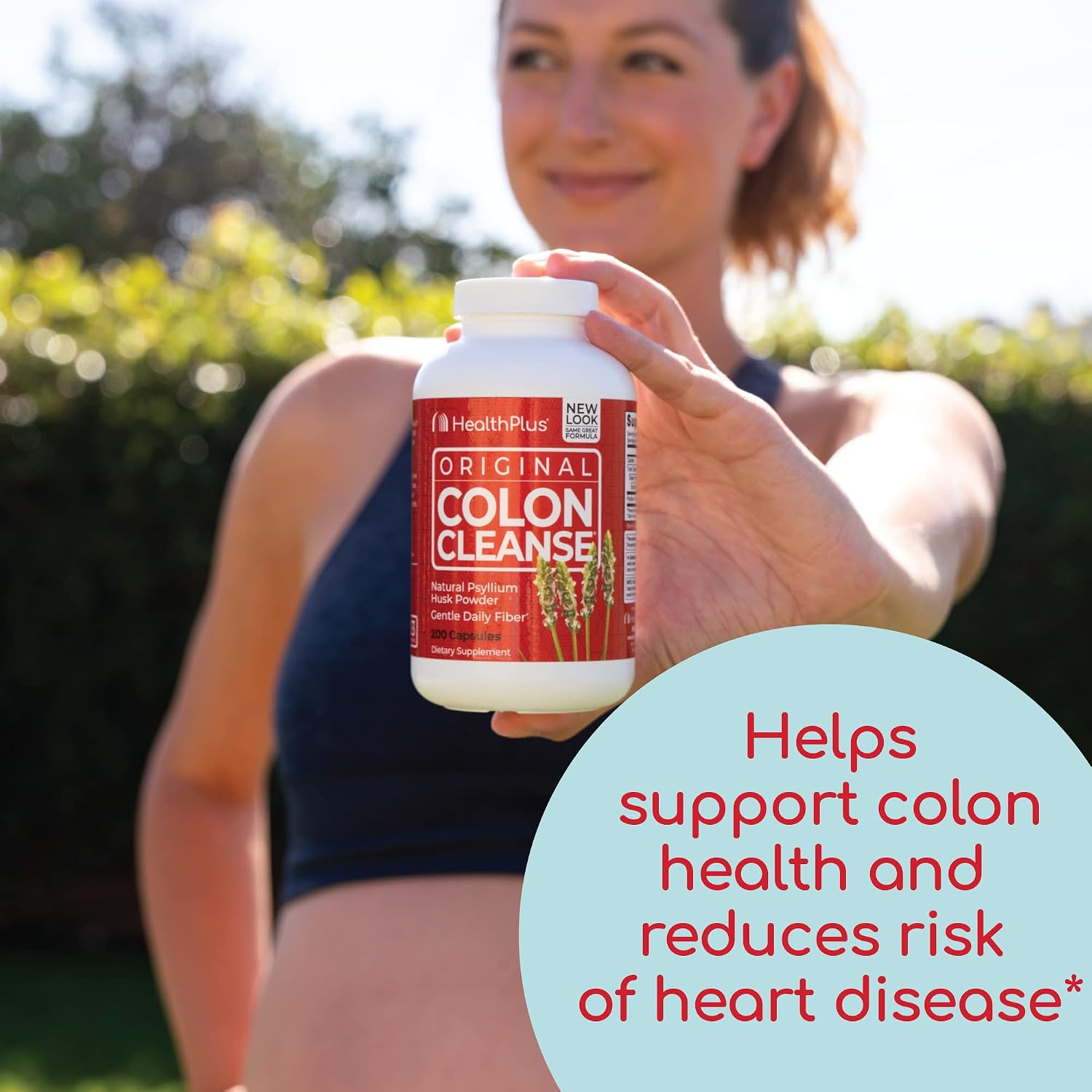 Health Plus Colon Cleanse Digestive Support | All Natural Daily Fiber for Toxin Elimination To Reduce Bloating | Supports Heart Health | 200 Capsules