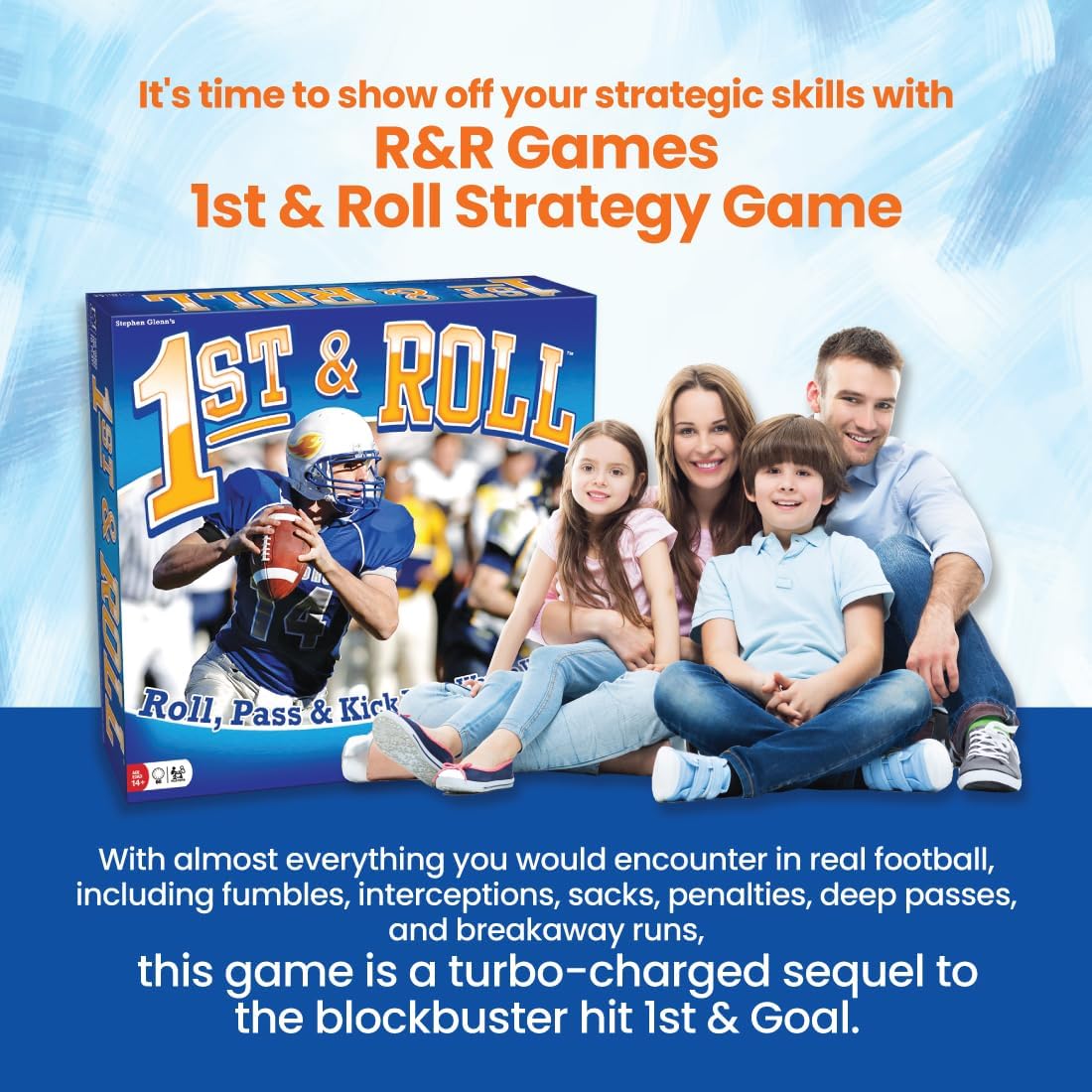 R&R Games 1st & Roll, Football Board Game for Adults and Kids, 2-4 Players, Ages 14+, Ideal for Family Night