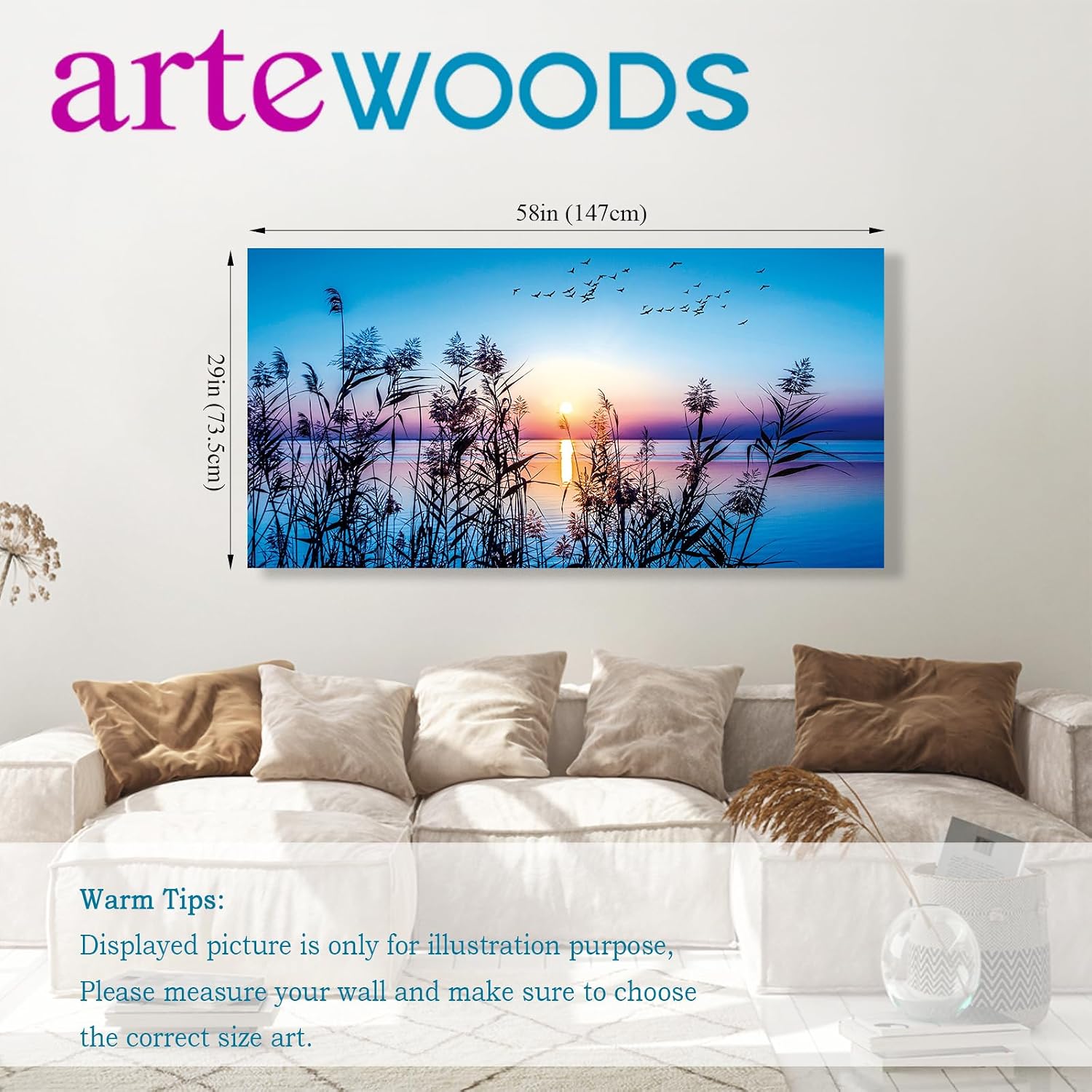 arteWOODS Ocean Wave Canvas Wall Art Beach Sunset Pictures Coastal Nature Artwork Blue Sea Painting Prints for Living Room Bedroom Home Office Decoration 20" x 40"