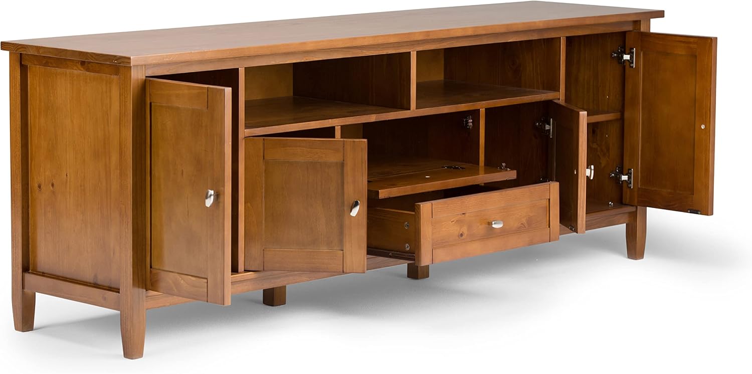 SIMPLIHOME Warm Shaker 47" Wide Solid Wood TV Stand in Light Golden Brown