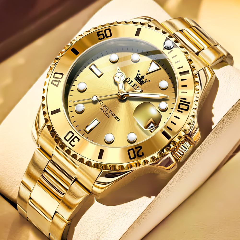 OLEVS Luxury Watches for Men Big Stainless Steel Waterproof Quartz Analog