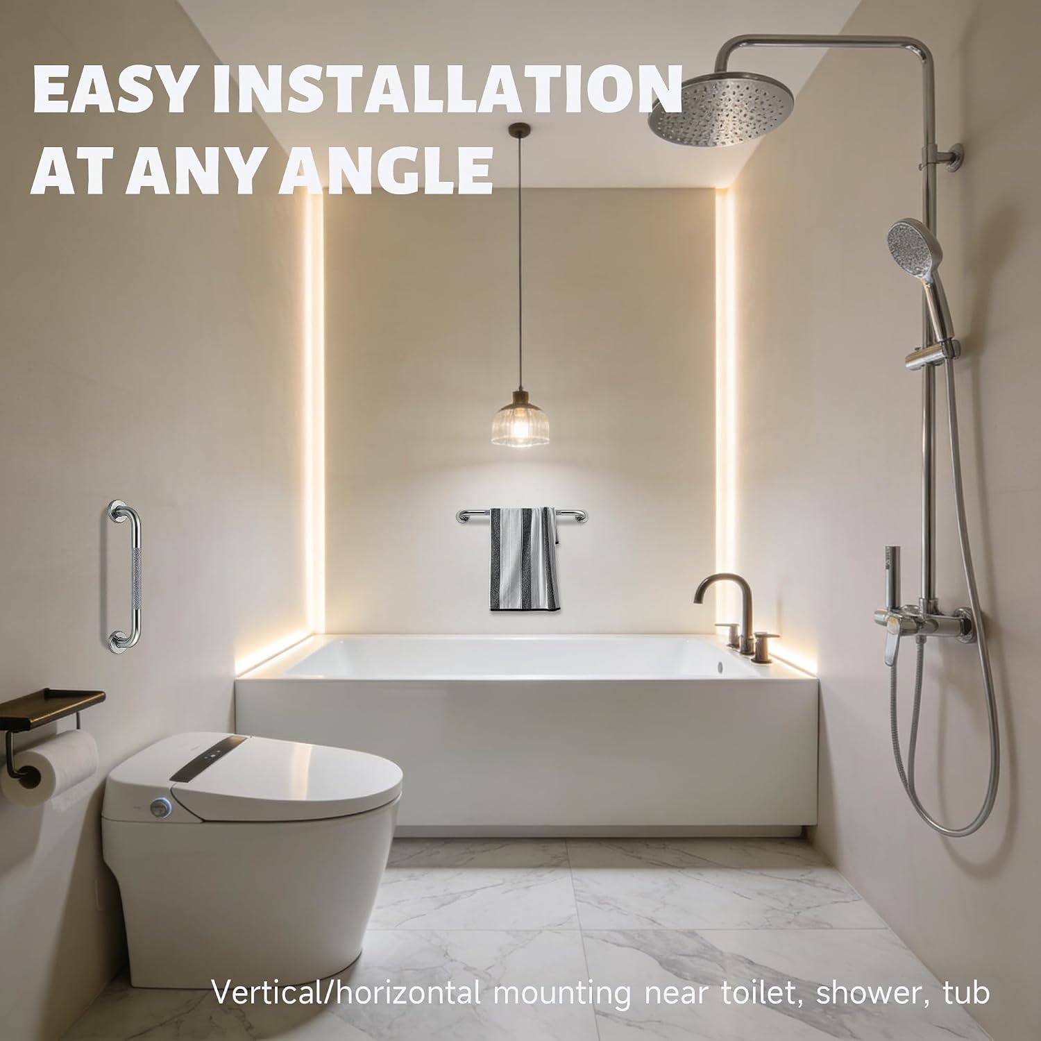12 Inch Shower Grab Bar 1.25" Dia,Brushed Nickel Anti Slip Bathroom Grab Bar, 304 Stainless Steel Knurled Handicap Grab Bars, Safety Support Handrail,Bath Shower Handle for Elderly Injury Senior