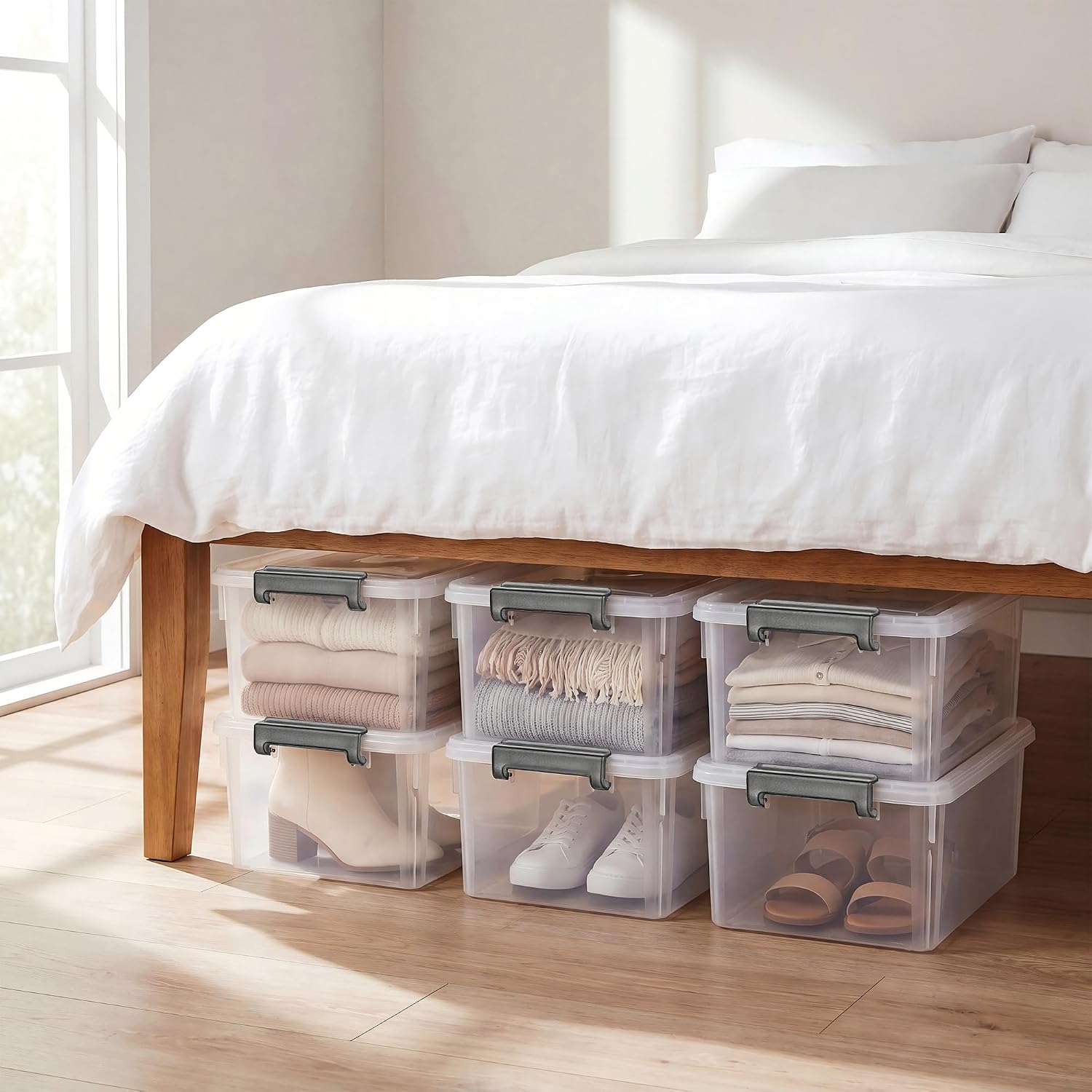 Citylife 10Packs 1.3Qt Small Storage Bins with Lids,Stackable Clear