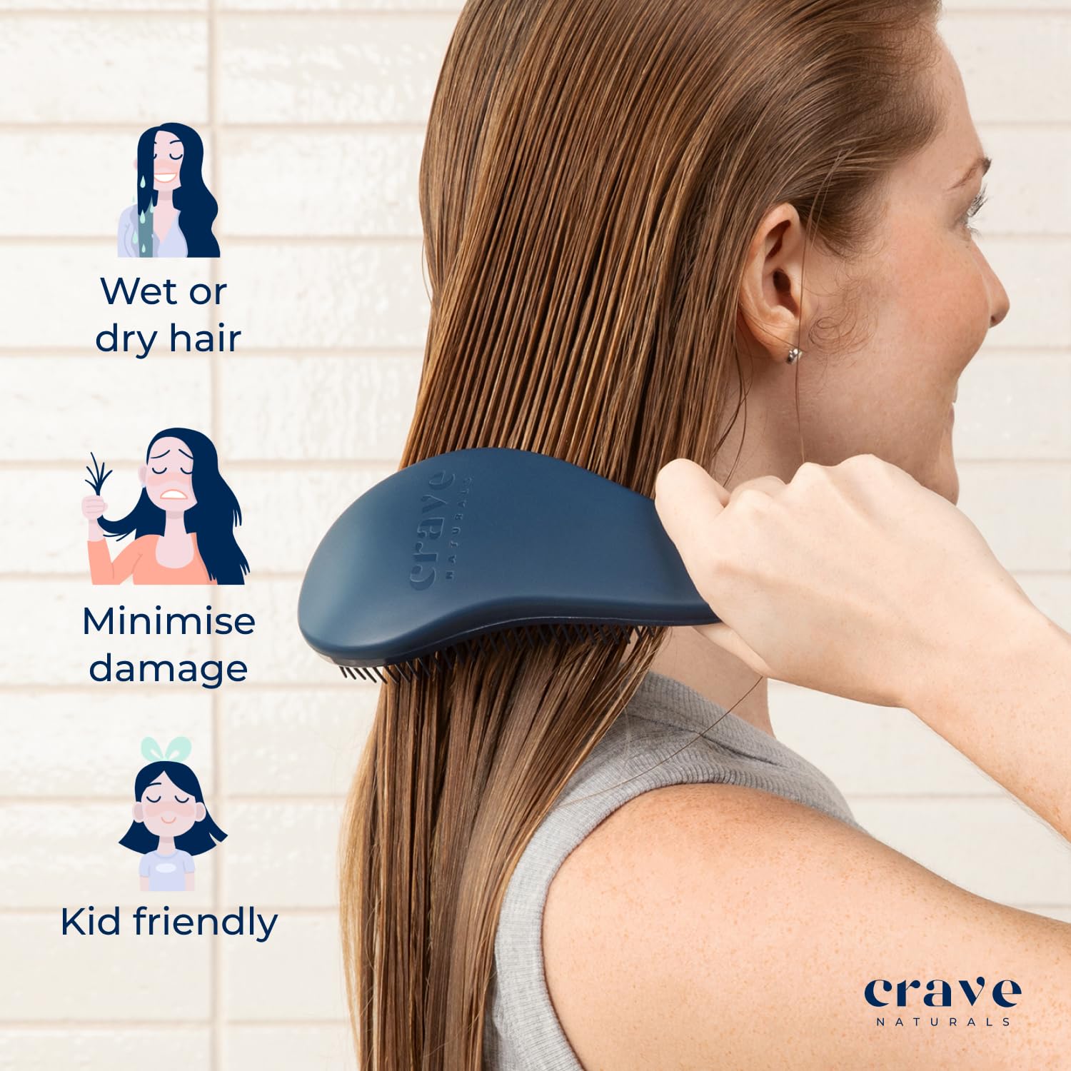 Crave Naturals Glide Thru Hair Brush - Detangler Brush for Curly, Straight, Wet or Dry Hair - Gentle Detangling Brushes for Adults, Kids, Toddlers - Hair Accessories for Women, 7.5x3" - Pink