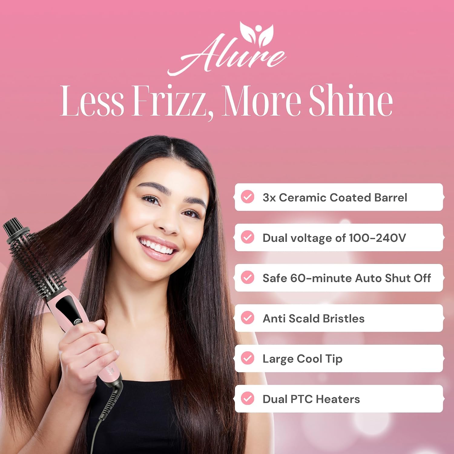Alure Heated Styling Brush - 3-in-1 Ionic Hair Curler/Straightener with Anti-Scald Nylon Bristles, Electric Curl Wand for All Hair Types