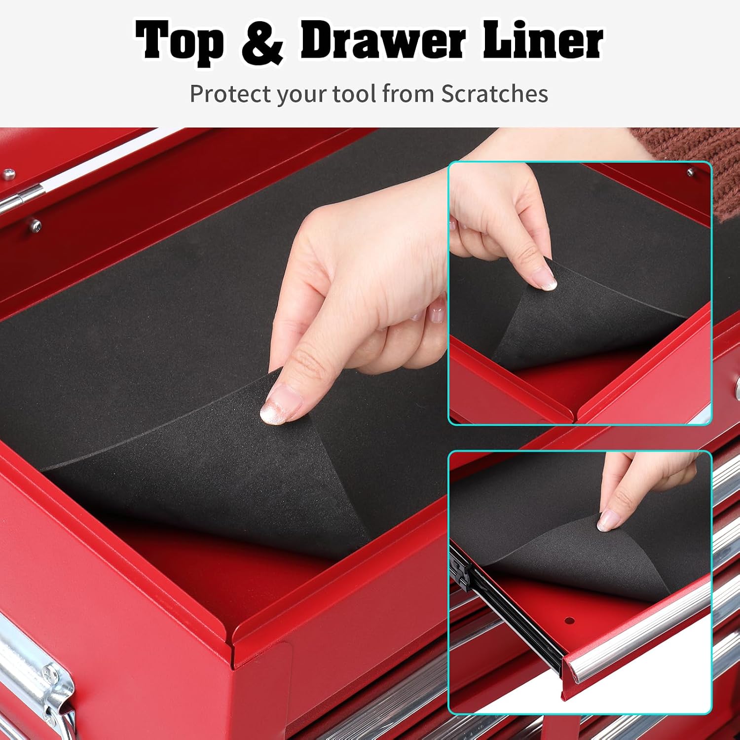 24" Metal Portable Tool Box with 5 Drawers, Lockable, Red | ToolBox with Top Storage Tray, Carry Handle, Ball Bearing Runners, Tool Chest Cabinet for Garage, Warehouse, Repair Shop