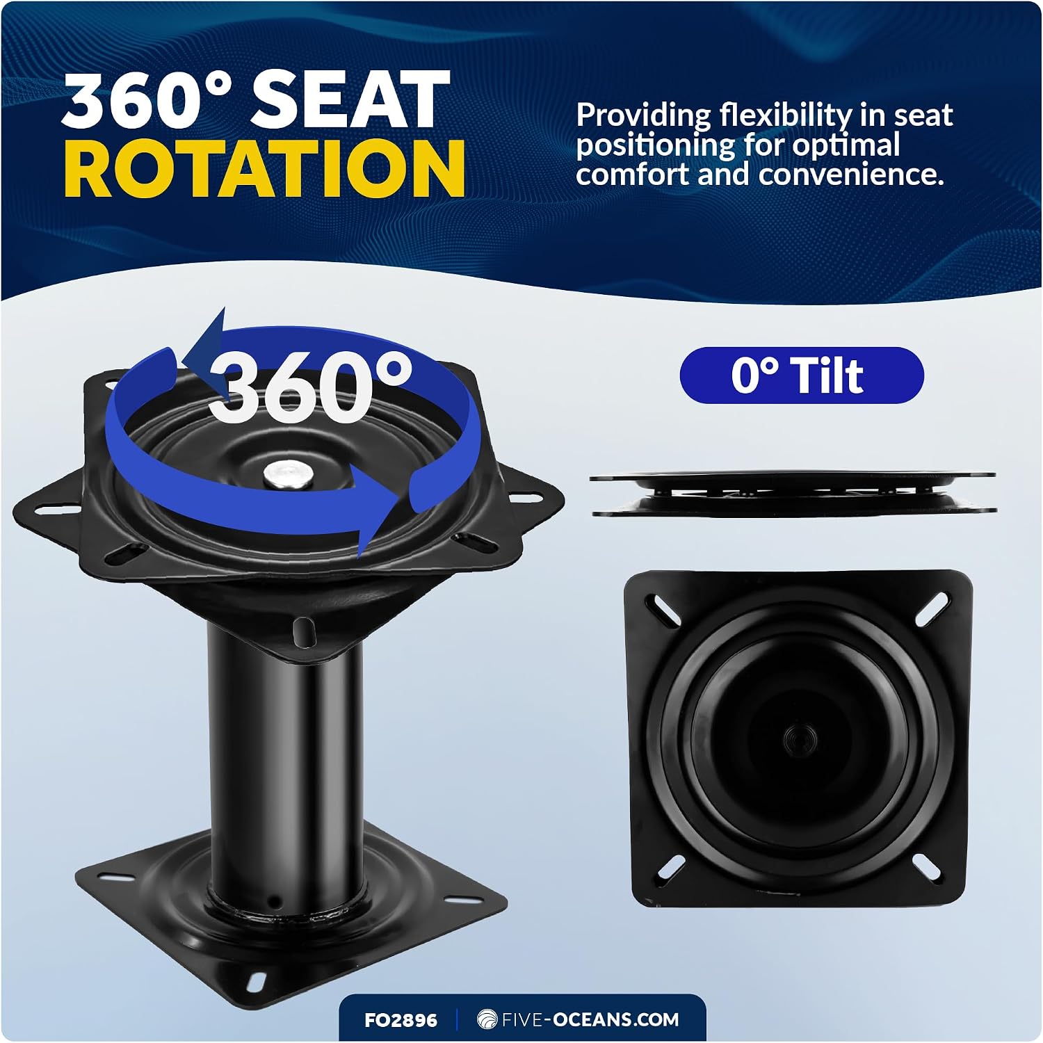 Five Oceans 8-Inch Boat Seat Pedestal, Boat Seat Pedestals with Seat Mount 360-Degree Swivel, Steel with Black Powder Coat Finish, 6-7/8-Inch (174mm) Base - Universal Mounting - FO2896